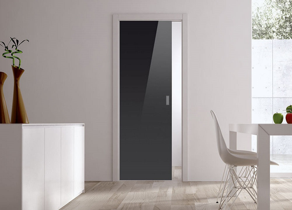 Classic Glass Pocket Door System Coloured BLACK (RAL 9005)