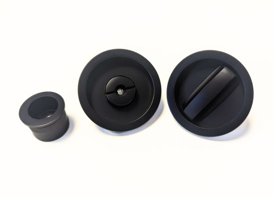 Round  Bathroom / Privacy Lock Set For Sliding Pocket Door - Painted Black