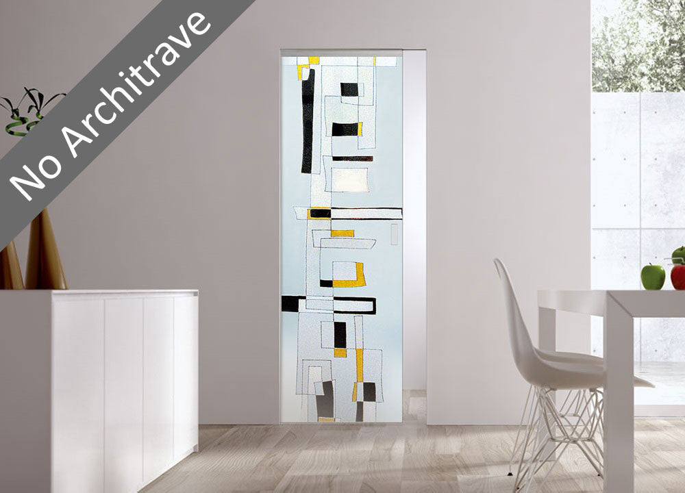 Syntesis® Flush Glass Pocket Door System Handpainted CITY