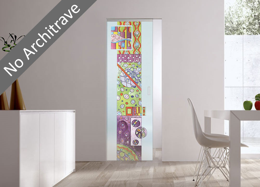 Syntesis® Flush Glass Pocket Door System Handpainted GARDEN