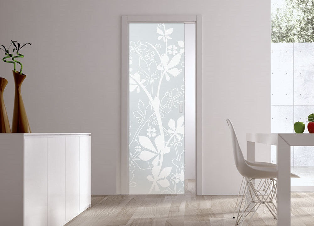 Classic Glass Pocket Door System Patterned JUNGLE