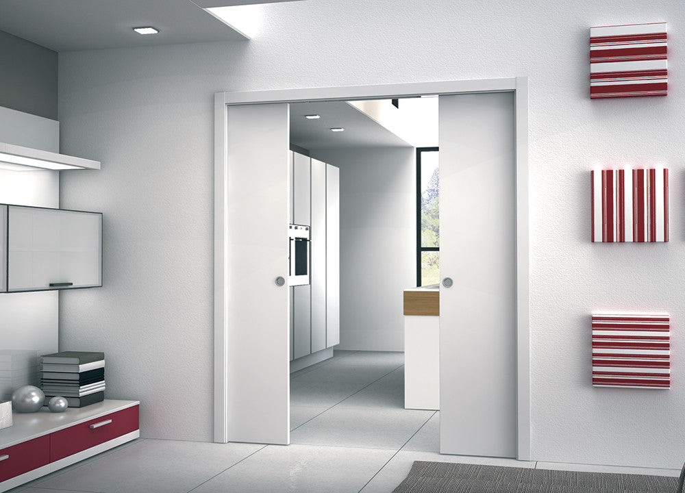 An Eclisse double pocket door system is a great way to make space multi-functional and to open up and divide off areas as required.