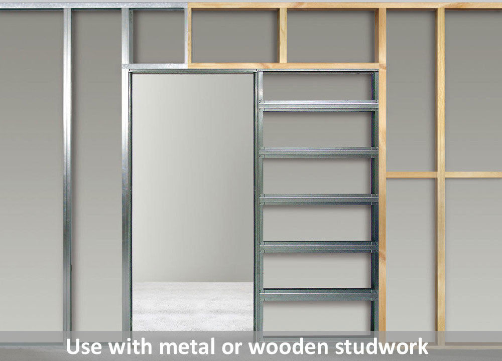 The Eclisse frame is assembled and then fitted into either metal or wooden stud work. The frame can be used with a whole range of studwork from 63mm to 100mm. See the sizing section for more information.