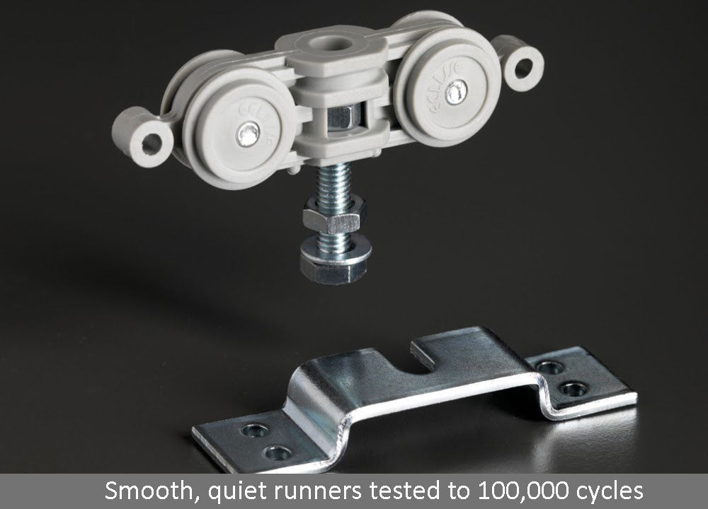 Smooth and quiet Eclisse runners are tested to 100,000 open and close cycles!