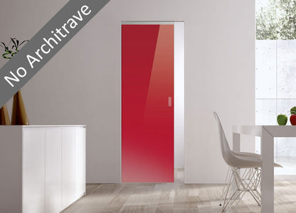 Syntesis® Flush Glass Pocket Door System Coloured RED (RAL 3003)