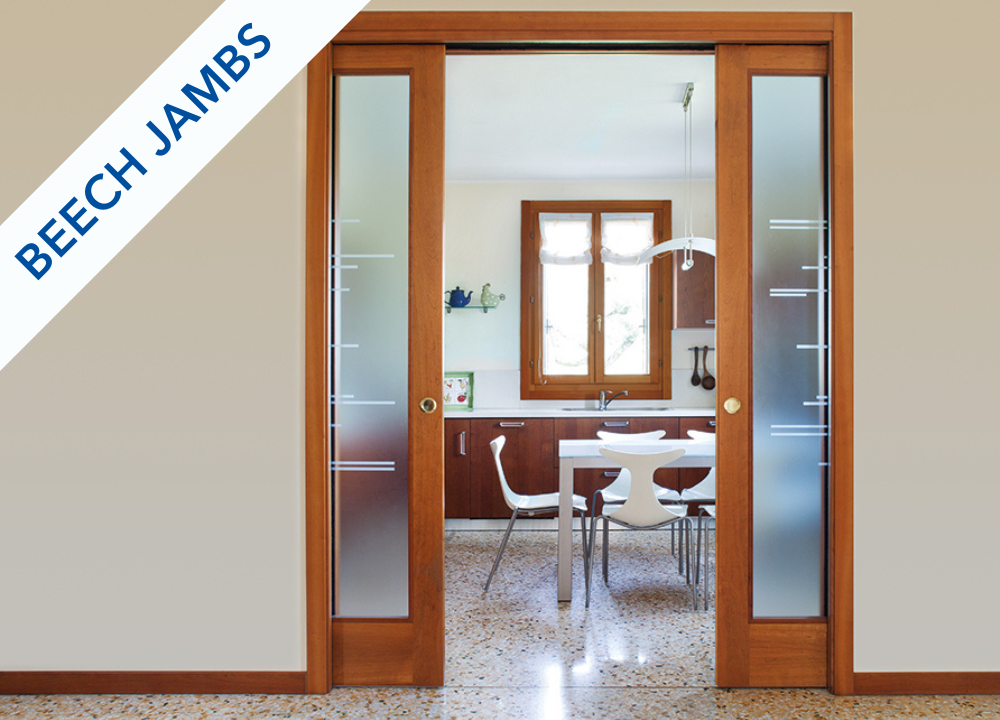 An Eclisse double pocket door system with jambs