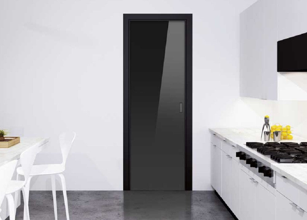 Classic Glass Pocket Door System Coloured BLACK (RAL 9005)