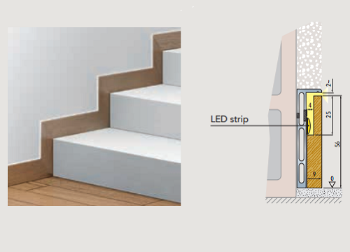 Syntesis® Flush Skirting Board Adapter with LED lighting